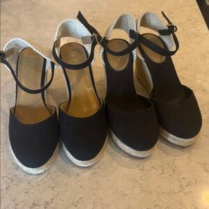 J. Crew Black Canvas Espadrille Wedge Sandals with Ankle Strap